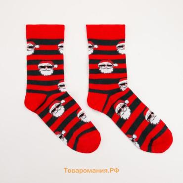 Носки женские новогодние, цвет красный, размер 23-25