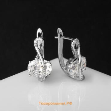 Серьги со стразами «Магия» бусинка в сплетении, белые в серебре