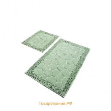 Комплект ковриков для ванной STONE, 2 шт, размер 60 х 100 см и 60 х 50 см, хлопок, цвет мятный