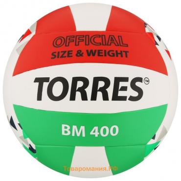 Волейбольный мяч TORRES BM400, V32015, клееный, 18 панелей, р. 5, TPU