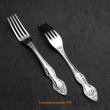 Вилка столовая «Тройка», длина 19,5, толщина 2 мм, художественная роспись, цвет серебряный