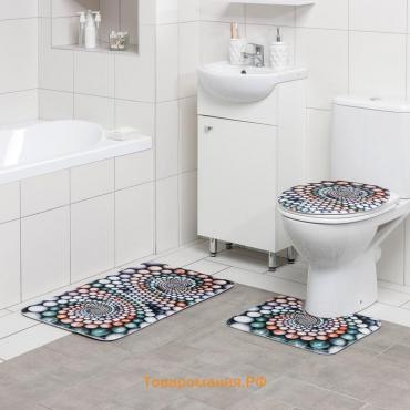 Набор ковриков для ванной и туалета «Каменные завитки», 3 шт, 35×39 см, 40×50 см, 45×75 см