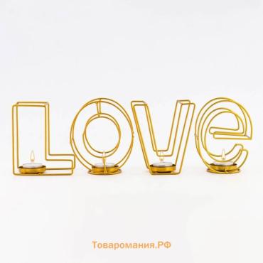 Подсвечник металлический на 4 свечи TAKE IT EASY «Love: слово», 13.5×42 см, золото