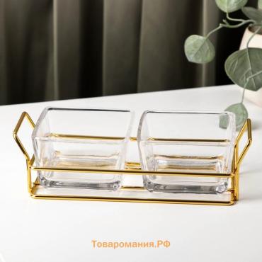 Менажница Magistro «Званый прием», 2 секции, 250 мл, 21.5×9.5×6 см, стекло, прозрачная, золотистая