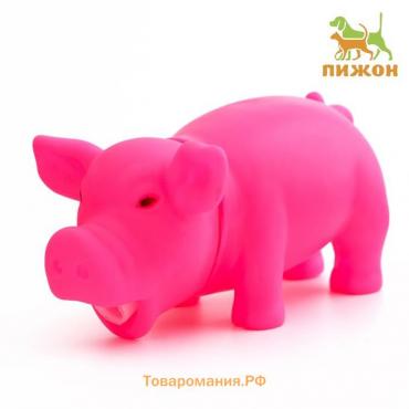 Игрушка хрюкающая "Веселая свинья" для собак, 15 см, розовая