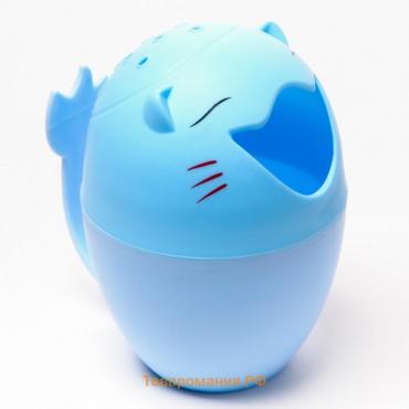 Ковш пластиковый для купания и мытья головы, детский банный ковшик «Котик», 500 мл., с леечкой, цвет голубой