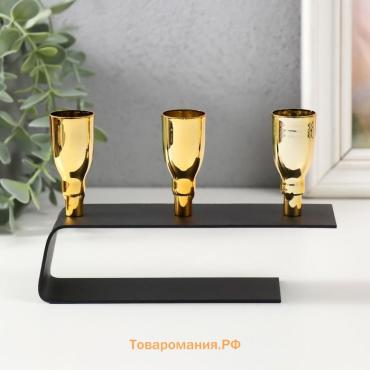 Металлический подсвечник на 3 свечи «Деко», чёрный с золотом, 15.2×4.7×11 см
