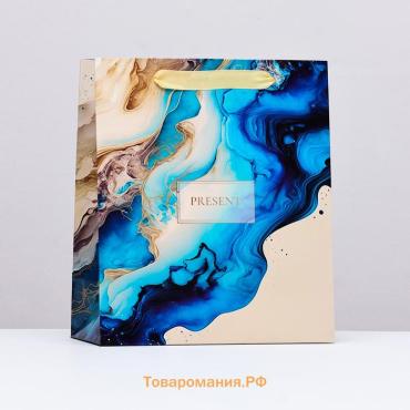 Пакет ламинированный вертикальный PRESENT, голубой - бежевый, 23×27×11.5 см