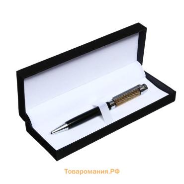 Ручка подарочная шариковая в футляре из искусственной кожи Calligrata «VIP», поворотная, корпус чёрный с серебряными вставками