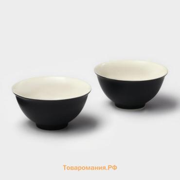 Салатники Magistro Matt black, 250 мл, 11.5×5.6 см, набор 2 шт., фарфор, чёрные, белые