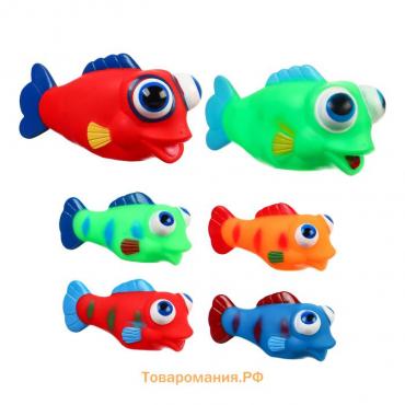 Набор резиновых игрушек для ванны «Рыбки лупоглазики», 12 см, с пищалкой, 6 шт, Крошка Я